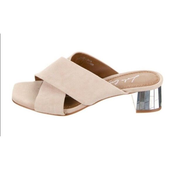 Lola Cruz Beige Nude Suede Cross Over Low Block Heel Sandals Slides 7 - Picture 4 of 10